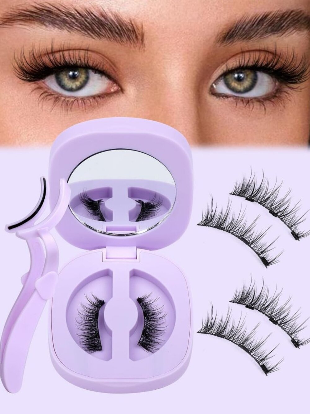 Natural Look Cat Eye Magnetic Eyelashes - Reusable Wispy Lashes with Applicator